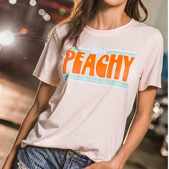 New Casual Just Peachy Graphic T-Shirt - Picture 3 of 5